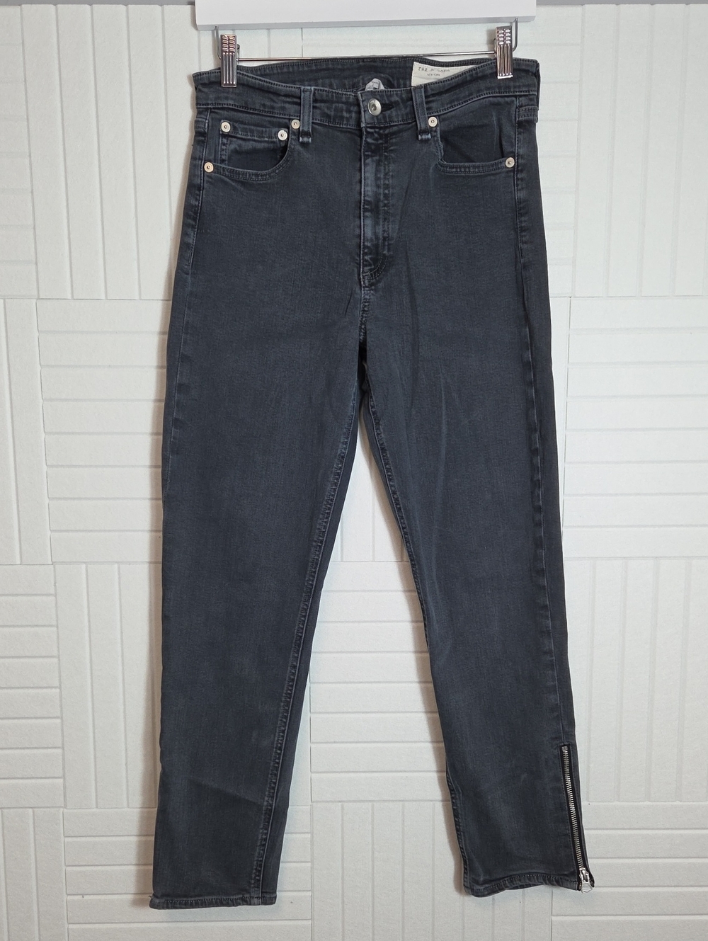 Rag & Bone Dark Gray Nina High Rise Zip Ankle Cigarette Jeans Size 28